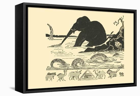 Crocodile Versus Elephant-Rudyard Kipling-Framed Stretched Canvas