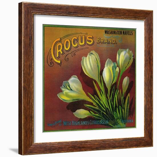 Crocus Orange Label - Highland, CA-Lantern Press-Framed Art Print