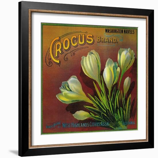 Crocus Orange Label - Highland, CA-Lantern Press-Framed Art Print