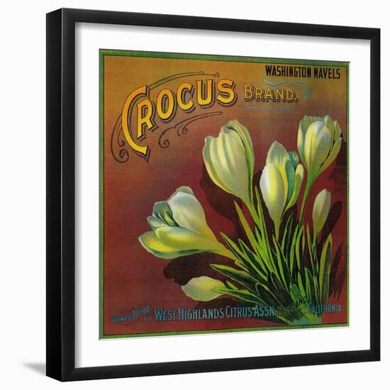 Crocus Orange Label - Highland, CA-Lantern Press-Framed Art Print