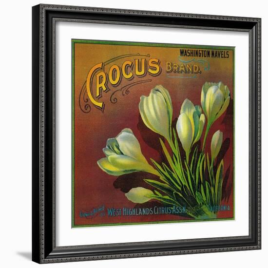 Crocus Orange Label - Highland, CA-Lantern Press-Framed Art Print