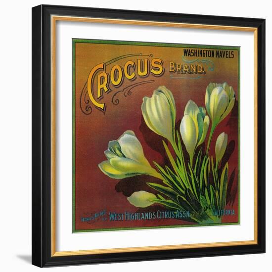 Crocus Orange Label - Highland, CA-Lantern Press-Framed Art Print