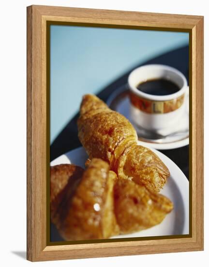 Croissant and Black Coffee on Table, St. Martin, Caribbean-Greg Johnston-Framed Premier Image Canvas