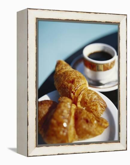 Croissant and Black Coffee on Table, St. Martin, Caribbean-Greg Johnston-Framed Premier Image Canvas