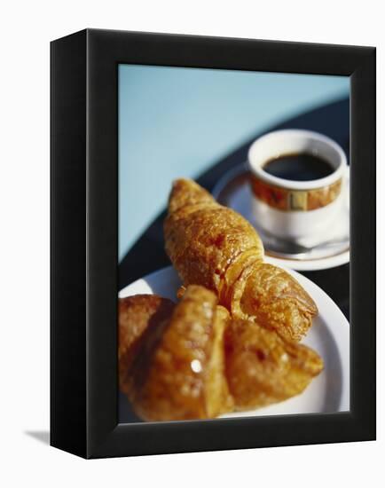 Croissant and Black Coffee on Table, St. Martin, Caribbean-Greg Johnston-Framed Premier Image Canvas