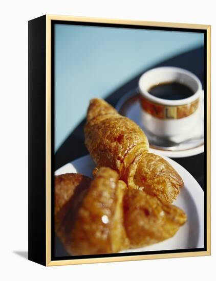 Croissant and Black Coffee on Table, St. Martin, Caribbean-Greg Johnston-Framed Premier Image Canvas