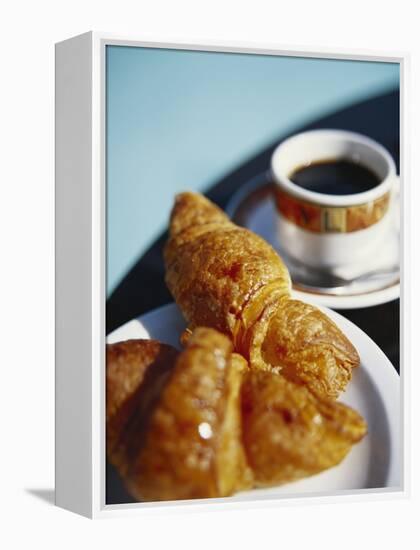 Croissant and Black Coffee on Table, St. Martin, Caribbean-Greg Johnston-Framed Premier Image Canvas