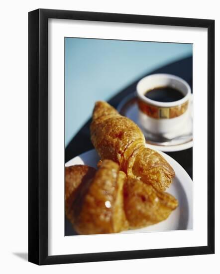 Croissant and Black Coffee on Table, St. Martin, Caribbean-Greg Johnston-Framed Photographic Print