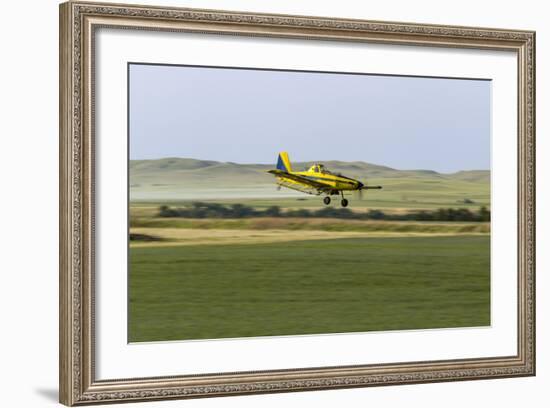 Crop Duster Airplane Spraying Farm Field Near Mott, North Dakota, USA-Chuck Haney-Framed Photographic Print