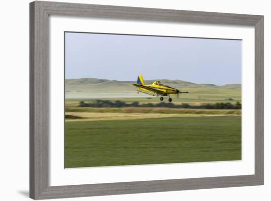 Crop Duster Airplane Spraying Farm Field Near Mott, North Dakota, USA-Chuck Haney-Framed Photographic Print