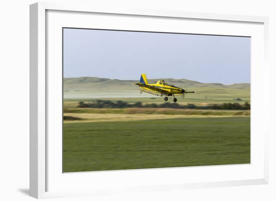 Crop Duster Airplane Spraying Farm Field Near Mott, North Dakota, USA-Chuck Haney-Framed Photographic Print