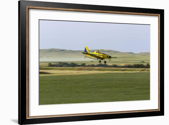 Crop Duster Airplane Spraying Farm Field Near Mott, North Dakota, USA-Chuck Haney-Framed Photographic Print