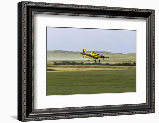 Crop Duster Airplane Spraying Farm Field Near Mott, North Dakota, USA-Chuck Haney-Framed Photographic Print