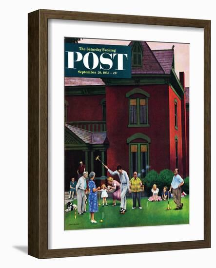 "Croquet Game" Saturday Evening Post Cover, September 29, 1951-John Falter-Framed Giclee Print