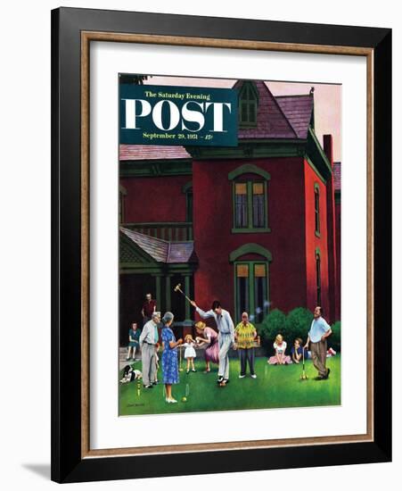 "Croquet Game" Saturday Evening Post Cover, September 29, 1951-John Falter-Framed Giclee Print