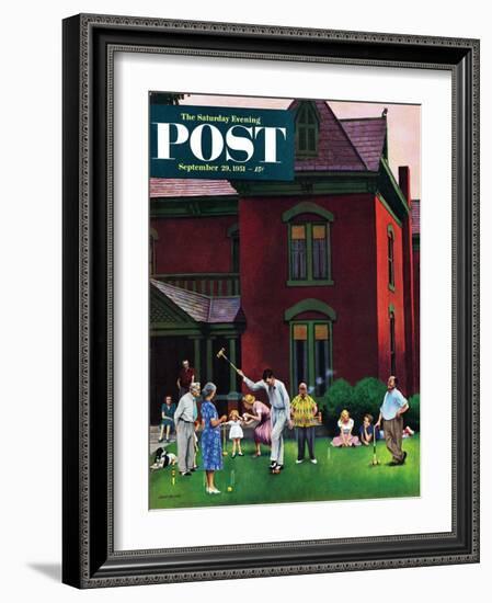 "Croquet Game" Saturday Evening Post Cover, September 29, 1951-John Falter-Framed Giclee Print