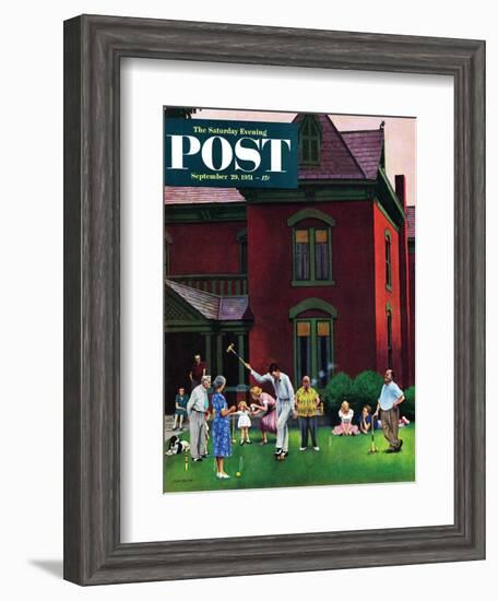 "Croquet Game" Saturday Evening Post Cover, September 29, 1951-John Falter-Framed Giclee Print