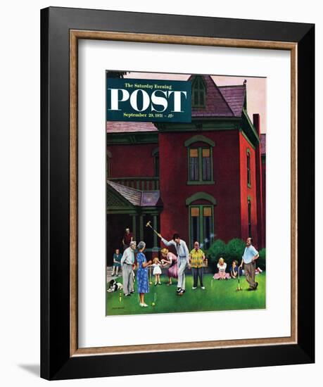 "Croquet Game" Saturday Evening Post Cover, September 29, 1951-John Falter-Framed Giclee Print