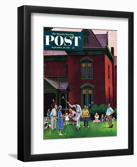 "Croquet Game" Saturday Evening Post Cover, September 29, 1951-John Falter-Framed Giclee Print