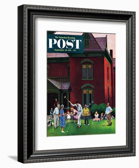 "Croquet Game" Saturday Evening Post Cover, September 29, 1951-John Falter-Framed Giclee Print