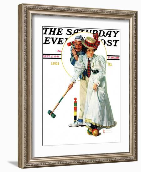 "Croquet" or "Wicket Thoughts" Saturday Evening Post Cover, September 5,1931-Norman Rockwell-Framed Giclee Print