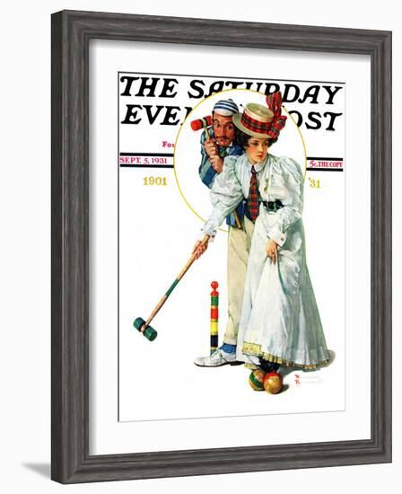 "Croquet" or "Wicket Thoughts" Saturday Evening Post Cover, September 5,1931-Norman Rockwell-Framed Giclee Print