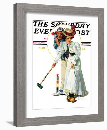 "Croquet" or "Wicket Thoughts" Saturday Evening Post Cover, September 5,1931-Norman Rockwell-Framed Giclee Print