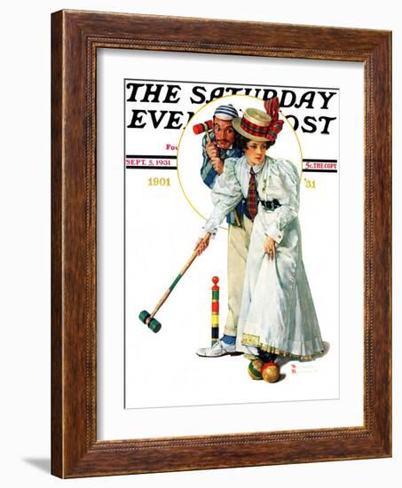 "Croquet" or "Wicket Thoughts" Saturday Evening Post Cover, September 5,1931-Norman Rockwell-Framed Giclee Print