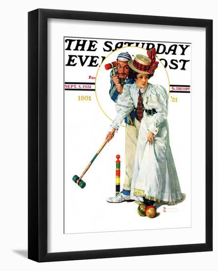 "Croquet" or "Wicket Thoughts" Saturday Evening Post Cover, September 5,1931-Norman Rockwell-Framed Giclee Print