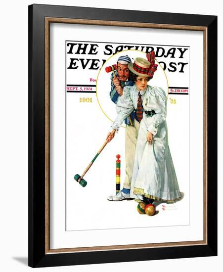 "Croquet" or "Wicket Thoughts" Saturday Evening Post Cover, September 5,1931-Norman Rockwell-Framed Giclee Print