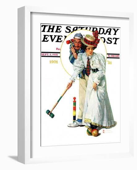 "Croquet" or "Wicket Thoughts" Saturday Evening Post Cover, September 5,1931-Norman Rockwell-Framed Giclee Print