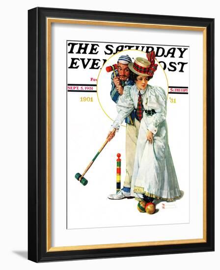 "Croquet" or "Wicket Thoughts" Saturday Evening Post Cover, September 5,1931-Norman Rockwell-Framed Giclee Print