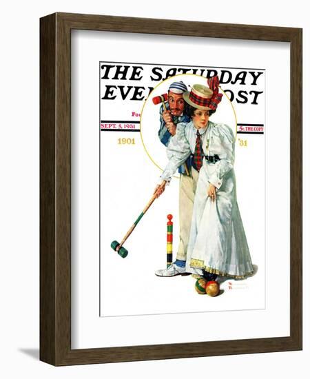 "Croquet" or "Wicket Thoughts" Saturday Evening Post Cover, September 5,1931-Norman Rockwell-Framed Giclee Print