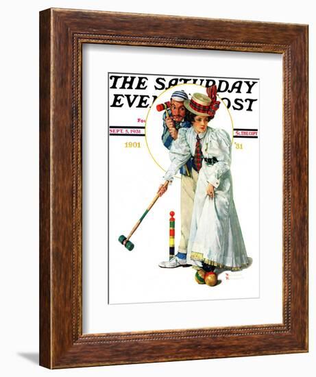 "Croquet" or "Wicket Thoughts" Saturday Evening Post Cover, September 5,1931-Norman Rockwell-Framed Giclee Print