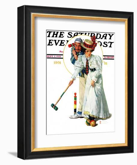 "Croquet" or "Wicket Thoughts" Saturday Evening Post Cover, September 5,1931-Norman Rockwell-Framed Giclee Print