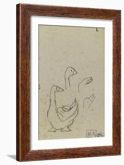 Croquis d'oie et trois études de la tête d'oie-Paul Gauguin-Framed Giclee Print