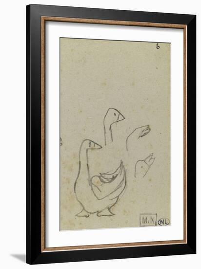 Croquis d'oie et trois études de la tête d'oie-Paul Gauguin-Framed Giclee Print