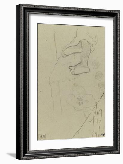 Croquis d'une fleur et de deux pieds sortant d'une draperie-Paul Gauguin-Framed Giclee Print