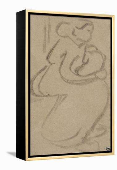 Croquis rapide d'une femme assise, tenant son enfant-Vincent van Gogh-Framed Premier Image Canvas