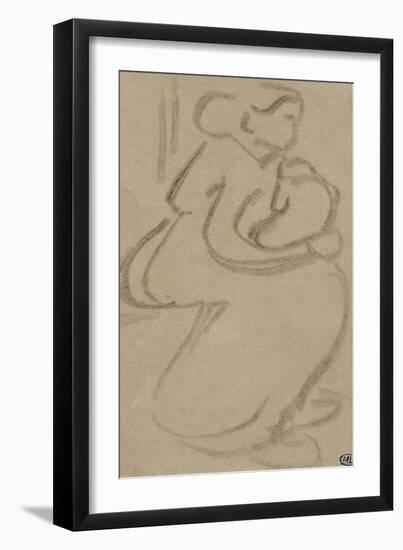 Croquis rapide d'une femme assise, tenant son enfant-Vincent van Gogh-Framed Giclee Print