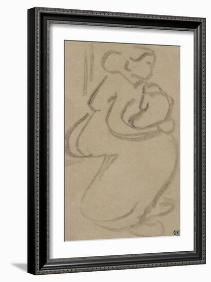 Croquis rapide d'une femme assise, tenant son enfant-Vincent van Gogh-Framed Giclee Print