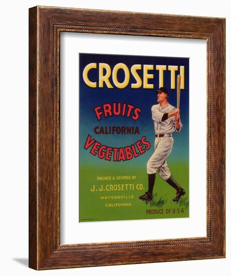 Crosetti Vegetable Label - Watsonville, CA-Lantern Press-Framed Art Print