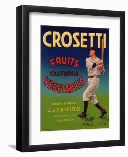 Crosetti Vegetable Label - Watsonville, CA-Lantern Press-Framed Art Print