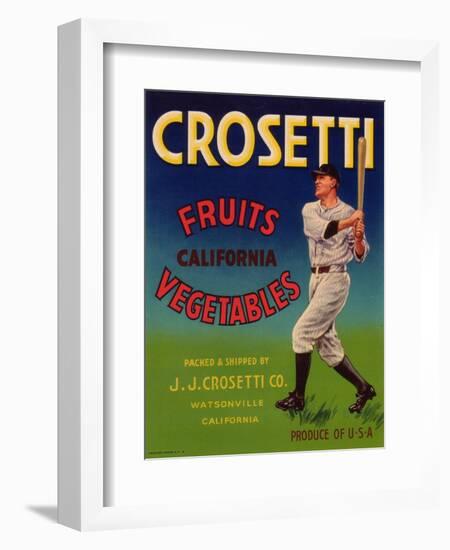 Crosetti Vegetable Label - Watsonville, CA-Lantern Press-Framed Art Print