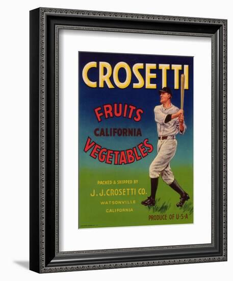 Crosetti Vegetable Label - Watsonville, CA-Lantern Press-Framed Art Print