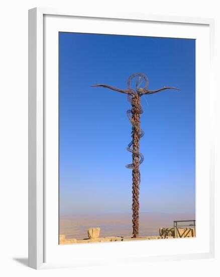 Cross at Moses Memorial Church, Mt Nebo, Overlooking Jordan Valley and Jericho Oasis, Amman, Jordan-Keren Su-Framed Photographic Print