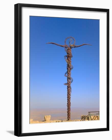 Cross at Moses Memorial Church, Mt Nebo, Overlooking Jordan Valley and Jericho Oasis, Amman, Jordan-Keren Su-Framed Photographic Print