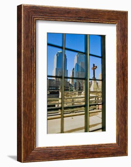 Cross at World Trade Towers Memorial Site for September 11, 2001, New York City, NY-null-Framed Photographic Print