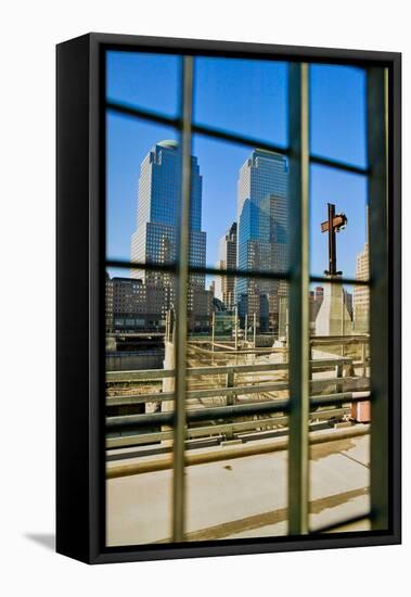 Cross at World Trade Towers Memorial Site for September 11, 2001, New York City, NY-null-Framed Premier Image Canvas