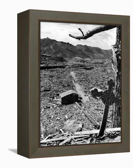 Cross Blown Out of Cathedral by Atomic Bomb Blast Overlooking the Total Devastation of the City-Bernard Hoffman-Framed Premier Image Canvas
